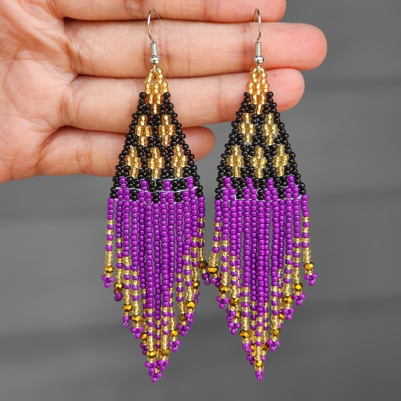 Boheme Jewelry - Handmade Priti Bohemian Earrings Chandelier Gold Purple Tribal Ethnic Statement